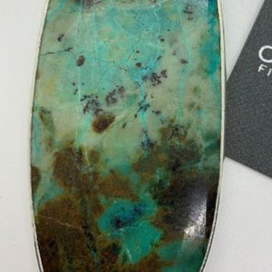 .950 Sterling Silver Chrysocolla Oval Pendant NEW